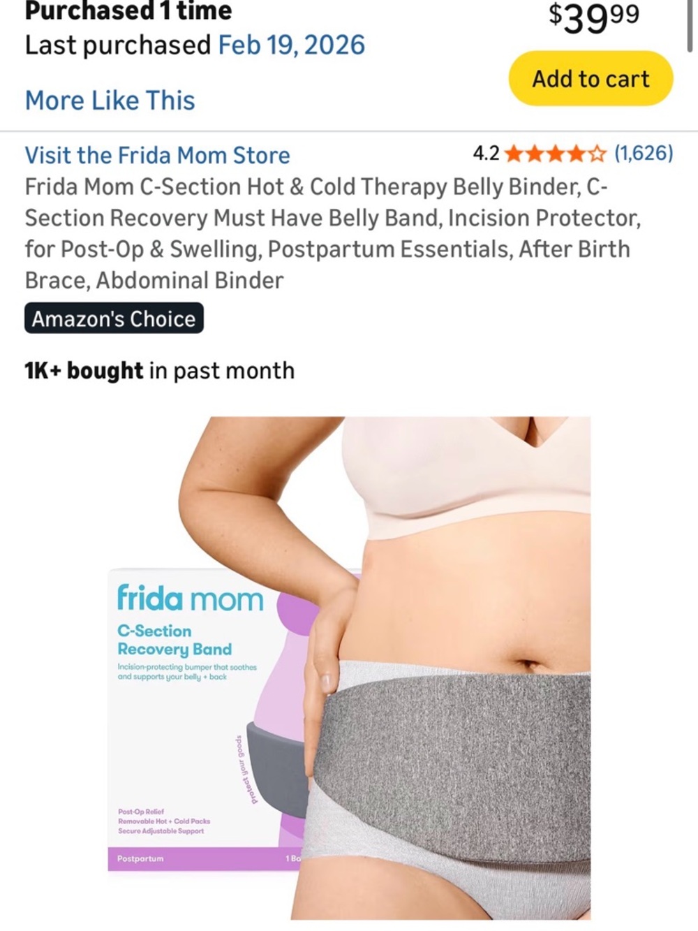 Frida Mom C-Section Recovery Belly Band in Gray - Postpartum Support NEW 🆕